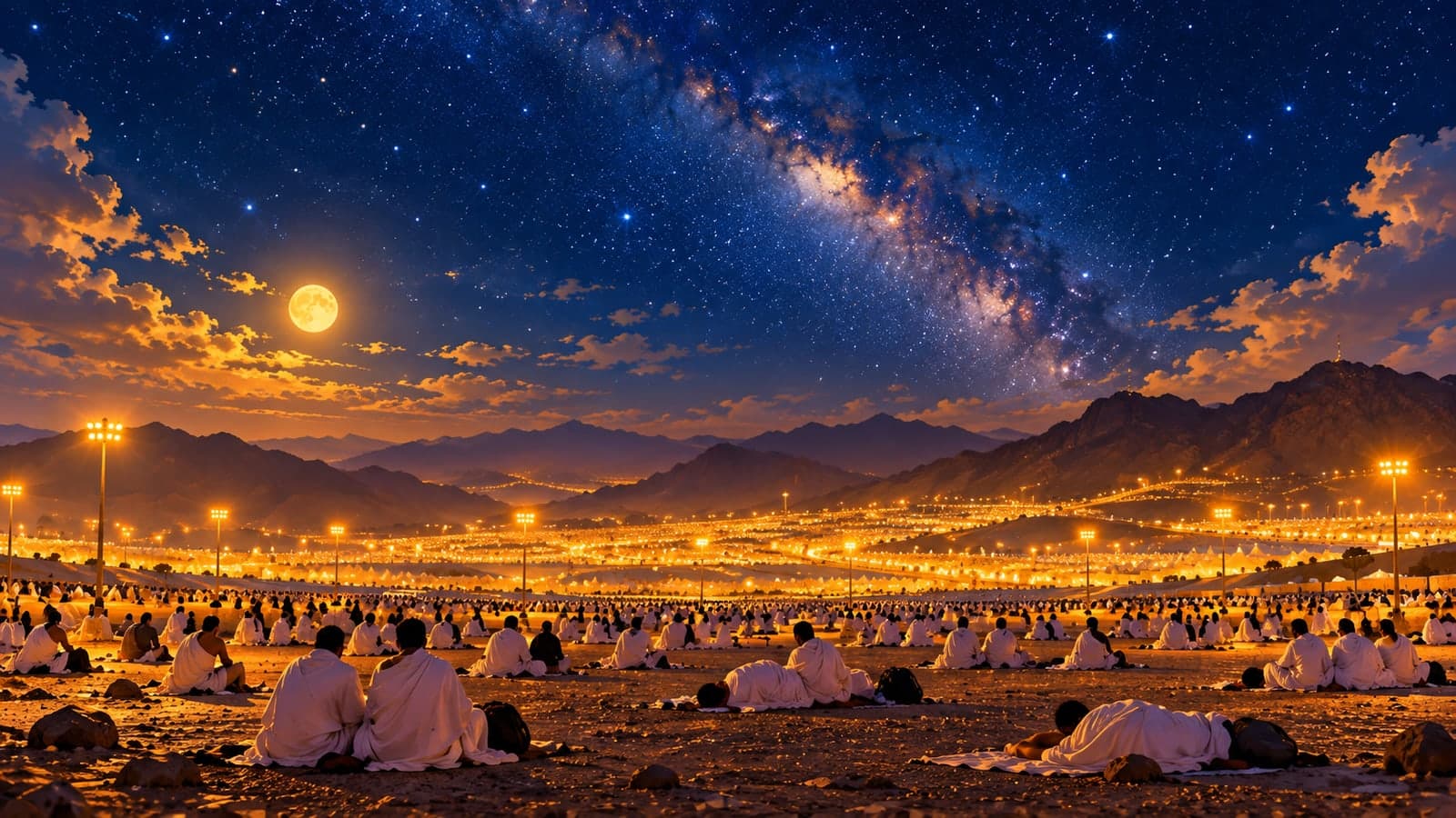 رسم تعبيري لمزدلفة تحت سماء الليل والنجوم